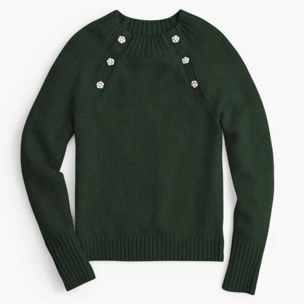 J. Crew Dark Green Crew Neck Sweater with Buttons